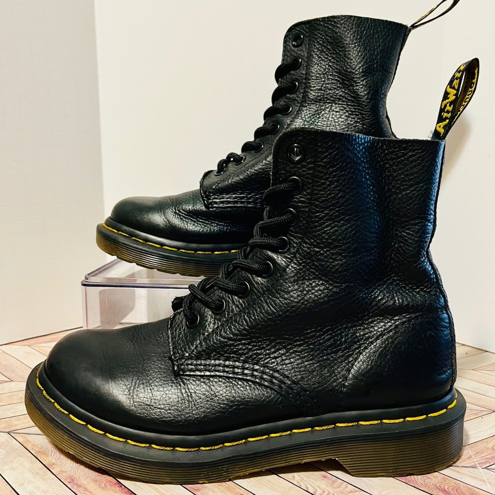 Dr Martens 1460 Pascal Black Virginia Leather Lace Up Women 5 Boots Punk Grunge